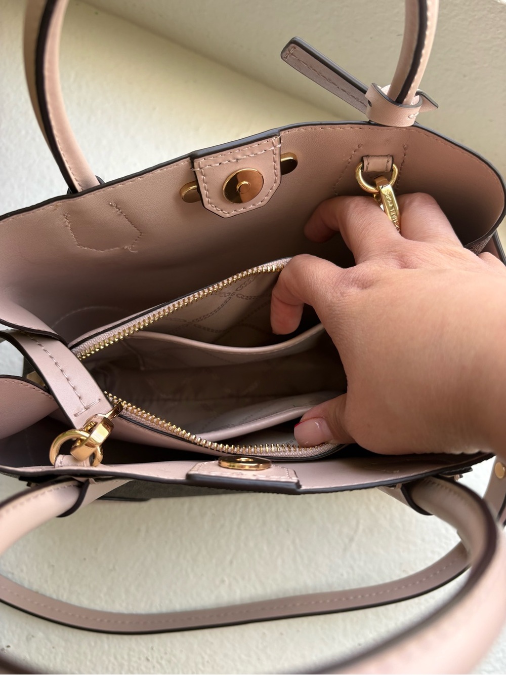 Michael Kors Brown Monogram Satchel with Blush Trim - Picture 5 of 5